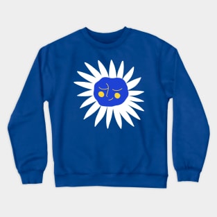 White flower with blue happy face, version 2 Crewneck Sweatshirt